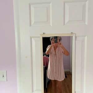 Thread & Supply Women's Button Down Shirt - Pink and White Stripes